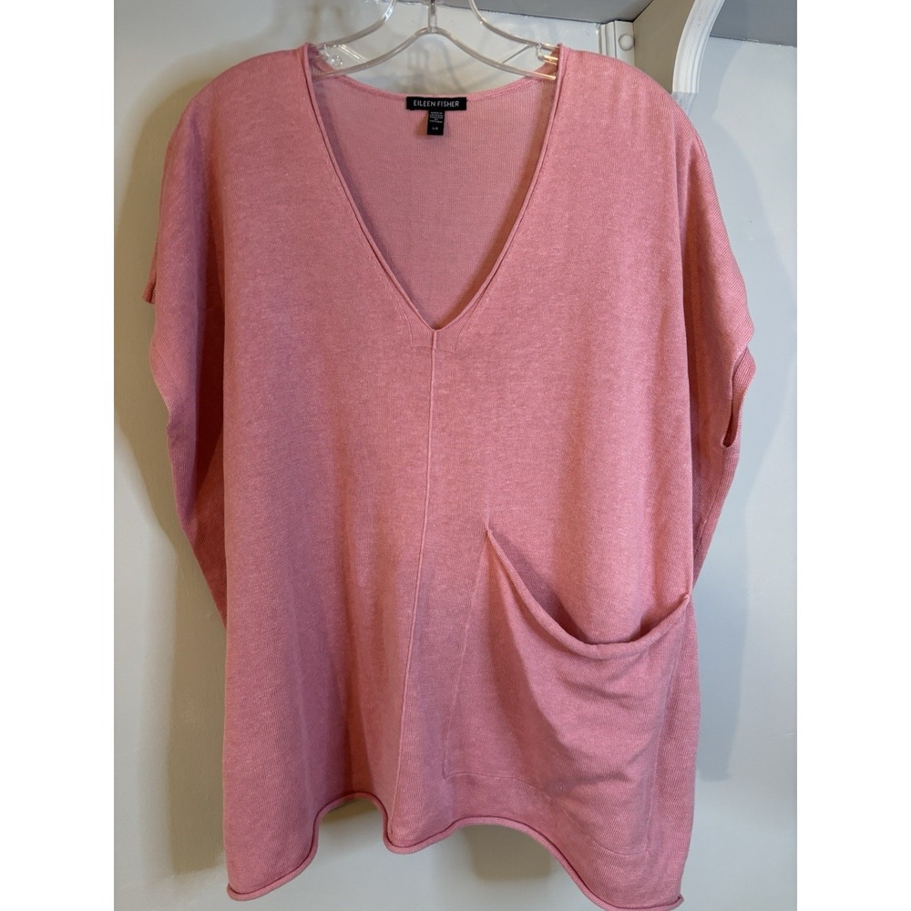 EILEEN FISHER Pink Organic Linen & Cotton‎ Boxy Sweater L V Neck Lagenlook Beach